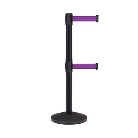 Montour Line Stanchion Dual Belt Barrier Black Post 13ft. Purple Belt ES400D-BK-PE-130
